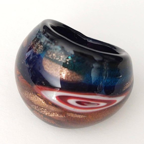 Hand blown multi color domed glass ring - Picture 7 of 7